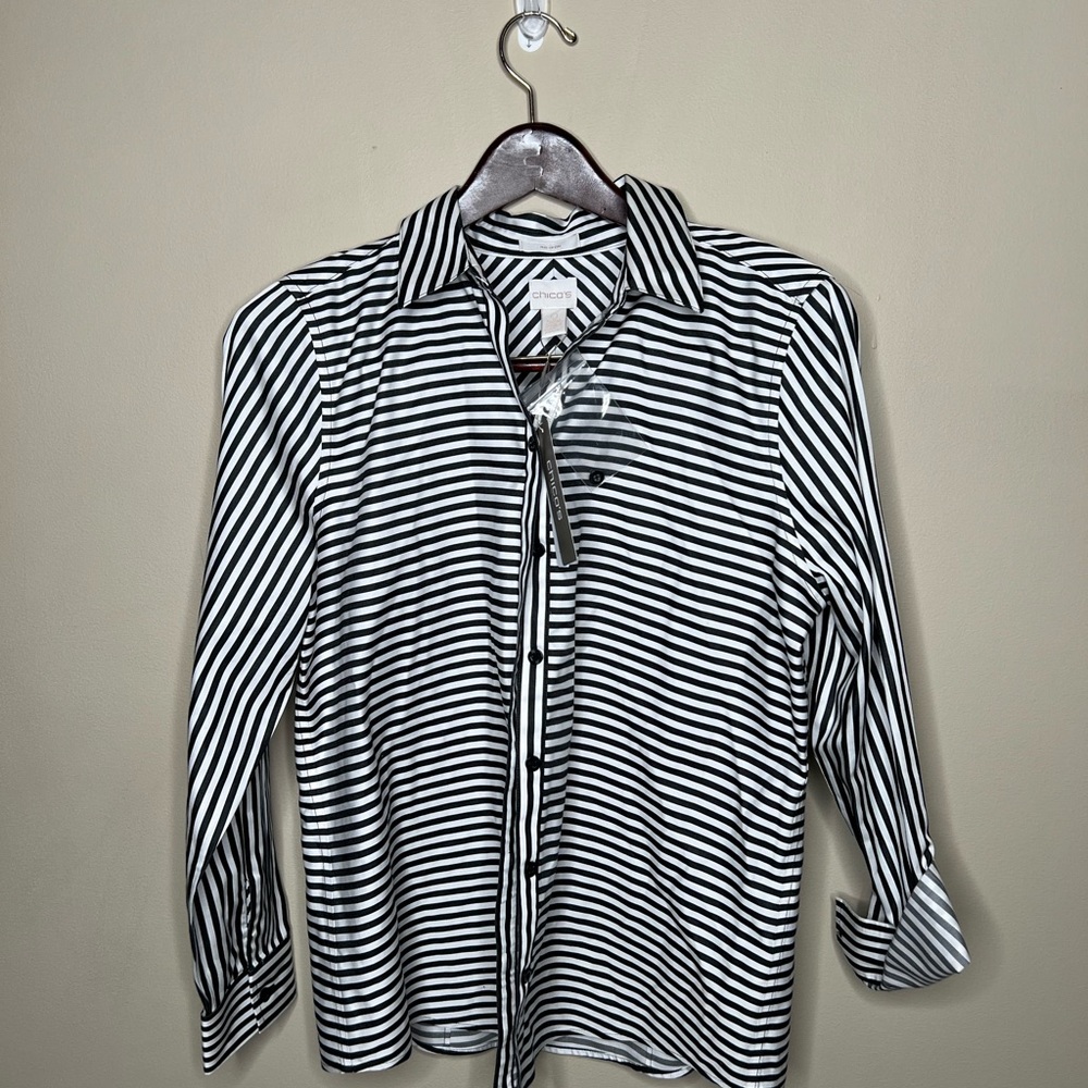 NWT Chicos Black and White Striped Women's Top